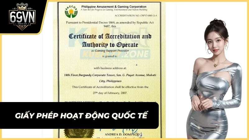 minh chứng 69vn có uy tín không qua giấy phép hoạt động hợp pháp PAGCOR